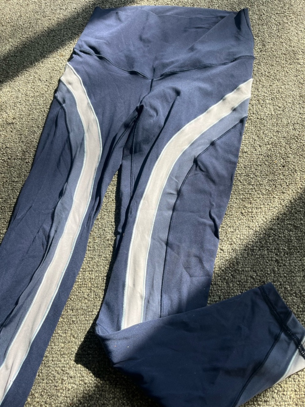 Navy Leggings with Light Gray Stripes